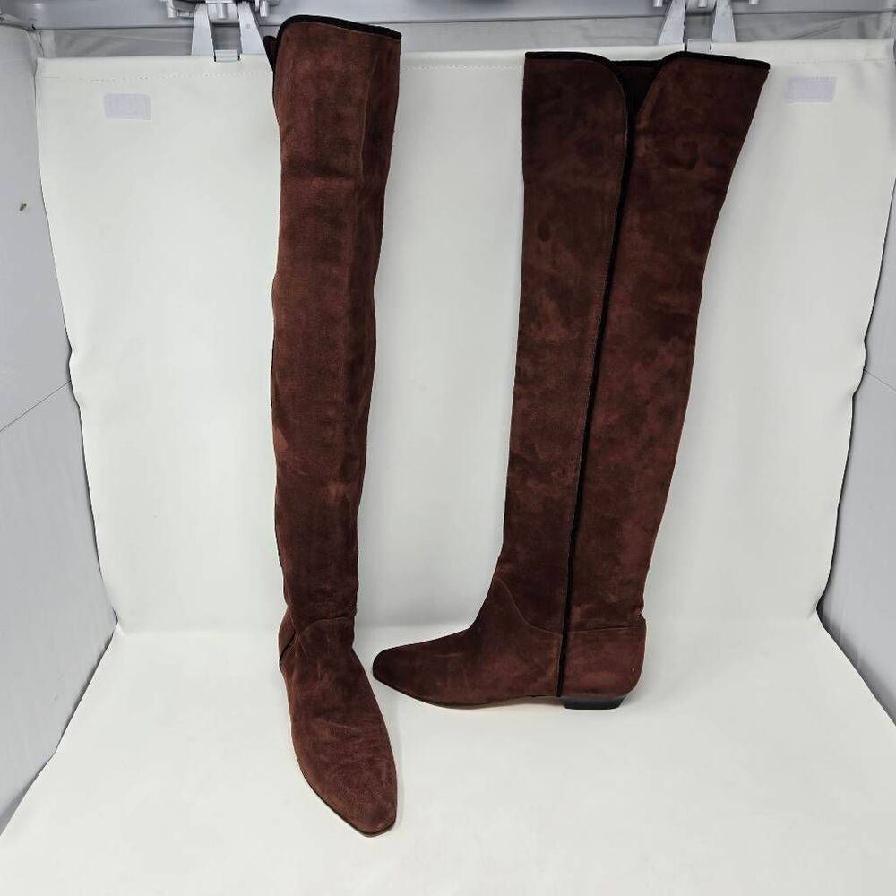 YVES SAINT LAURENT VINTAGE RUST BROWN SUEDE OVER KNEE TALL BOOTS 22" WOMENS 8 N - Picture 1 of 6
